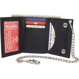 MARSHAL I Love Jesus RFID Protected Trifold Biker Men's Genuine Leather Steel Chain Wallet Snap closure (I Love Jesus Blind)