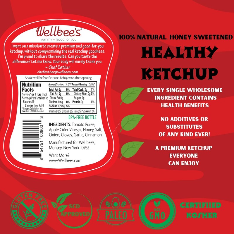 Wellbee's Honey Sweetened Ketchup - No Sugar Added - All