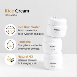 MIDHA Rice Cream 1.69fl.oz/50ml, Deep Hydration, Glow-Enhancing, Skin Barrier Support – Moisturising, Lightweight Daily Cream with Dewy, Radiant Finish, for Rice Face Spots