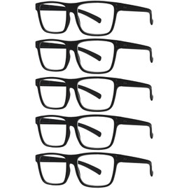 Kerecsen 5 Pack Oversized Reading Glasses Blue Light Blocking Square Large Frame Readers for Men and Women (5 Black, 6.00, x)