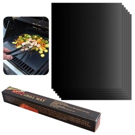 BBQ Grill Mat, Grill Mats, Set of 6, 40 x 33 cm, Non-Stick Teflon Grill Plate, Gas Grill, Baking Paper, Reusable, for Charcoal Grill, Electronic Grill, Oven, Grill Accessories
