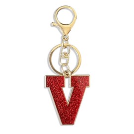 Red Black Letter A-Z Keychain for Women Men Purse Handbags Metal Alphabet Initial Letter Car Key Rings Novelty Key Chains (Red V)