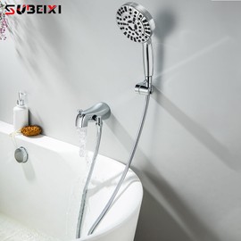 SUBEIXI Black Tub Spout with Diverter,10 Settings High Pressure Hand held Shower with ON/OFF Pause Switch, All Metal Bathtub Faucet with Sprayer