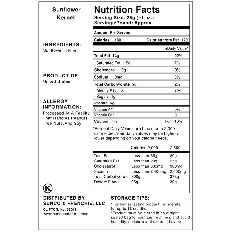 SUNBEST Raw Sunflower Seed Kernels, Unsalted, Unroasted in Resealable Bag