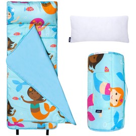 Wildkin Kids Microfiber Nap Mat – Soft Sleep Mat with Pillow, Ideal for School & Travel - Mermaid