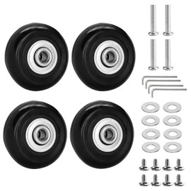 4 Pcs Luggage Wheels Replacement 50mm x 18mm, Suitcase Wheels Replacement Wheel, PU Rubber Luggage Swivel Bearings Spare Casters Wheel Repair Kit, with Accessories(Black)