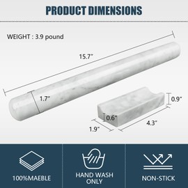 HESHIBI Marble Rolling Pin with Stand, 15.7" White Stone French Heavy Polished Non Stick Cookie Pizza Pastry Dough Baker Roller for Kitchen Baking