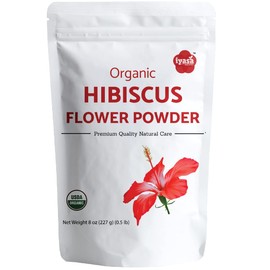 Iyasa Holistics Organic Hibiscus Powder Sabdariffa Food Grade Tea Color Flavoring Agent DIY Skin Hair Care Resealable Pouch 8 oz 223 gm