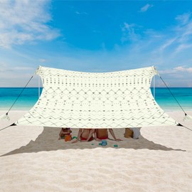 Beach Tent, Beach Canopy Sun Shade UPF 50+, Portable 10×10 FT Camping Sun Shelter with Sandbags, Poles, Ground Pegs and Anti-Wind Rope for Outdoor, Backyard, Picnics, Fishing