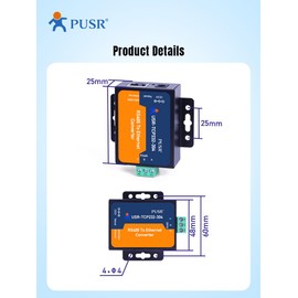 PUSR TCP232-304 RS485 to TCP/IP Converter Serial Device Server Support Modbus Gateway Built-in Webpage RS485 to Ethernet Converter