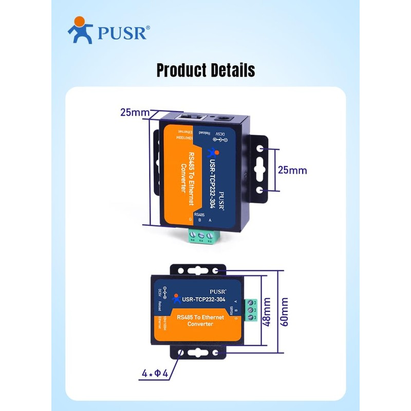 PUSR TCP232-304 RS485 to TCP/IP Converter Serial Device Server Support