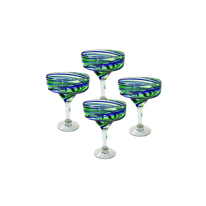Margarita glasses - Hand blown Mexican glass, set of 4,