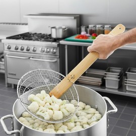 TrueCraftware- 12” Coarse Mesh Skimmer Galvanized Steel with Natural Bamboo Handle- Spider Strainer Ladle Kitchen Frying Food Pasta Spaghetti for Cooking and Frying Pasta Strainer Spoon