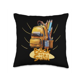 Back to School kids Student Yellow School Supplies Teacher Throw Pillow