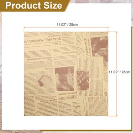 HARFINGTON 200pcs Wax Paper Sheets Square Sheets 11.02" x 11.02" Old Newspaper Style Food Wrapping Paper for Sandwich Baking Paper Liners Picnic Basket Bread Hamburger Wrap Kitchen, Brown