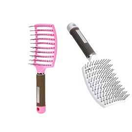 Curved Vented Styling Hair Brush, 2PCS Anti Frizz Hair Detangling Brush, Vent Hair Brush, Curved Anti Static Styling Tool for Wet Hair or Dry Hair(Random Color)