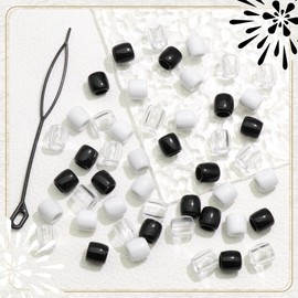 VENOFEN 48PCS Black White Hair Beads Large Dreadlock Beads Acrylic Braids Accessories Loc Jewelry Making Hair Decoration for Women and Men