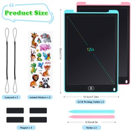 Duemste 2 Pack LCD Writing Tablet 12 inch,LCD Writing Tablet for Kids with Lockable Erase Button,Screen Doodle Pad Drawing Board Learning Educational Toy for 2 3 4 5 6 Year Old Boys Girls,Blue+Pink
