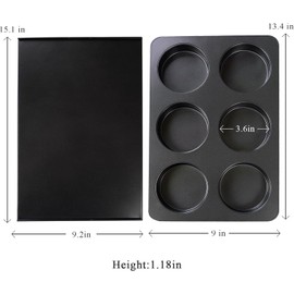 Elesinsoz 2 Pcs Muffin Top Pan with Lid, 3.6 Inch Non-Stick 6 Cup Straight Muffin Pan Cupcake Pan, Hamburger Bun Pan for Baking Egg Sandwich Frittata Cinnamon Roll