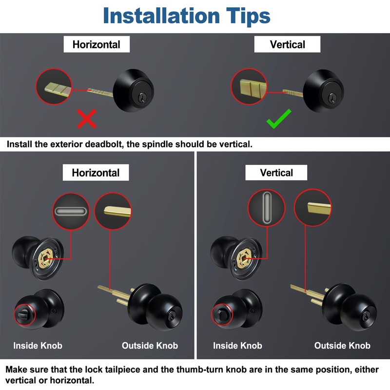 BESTTEN 3 Pack Keyed Alike Exterior Door Knobs and Single