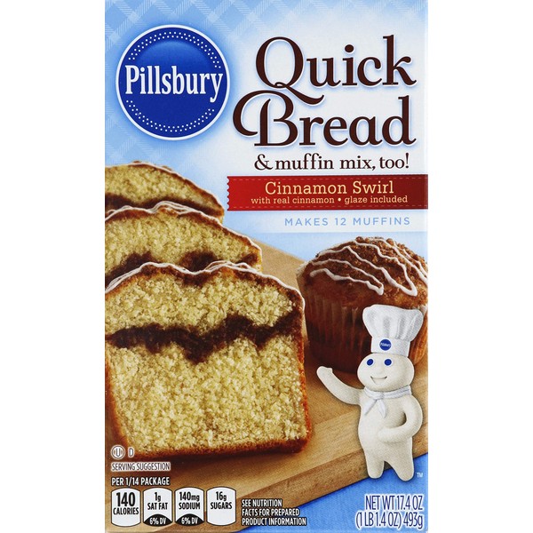 Pillsbury Quick Bread Baking Mix, Cinnamon Swirl, 17.4 Ounce Boxes (Pack of 12)