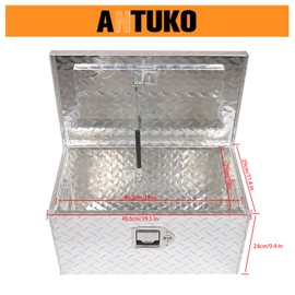 ANTUKO 20 Inch Heavy Duty Aluminum Tool Box Silver Replacement for Pick Up Truck RV Trailer with Lock & 2 Keys