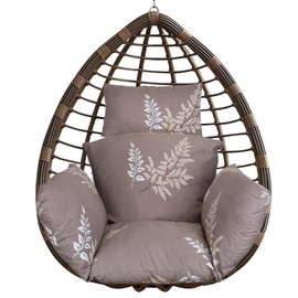 Zorpupoa Egg Chair Cushion, Hanging Basket Hammock Seat Cushion, Thick Soft Egg Swing Chair Pad with Headrest for Patio Porch Furniture Outdoor (Coffee Beige Leaf