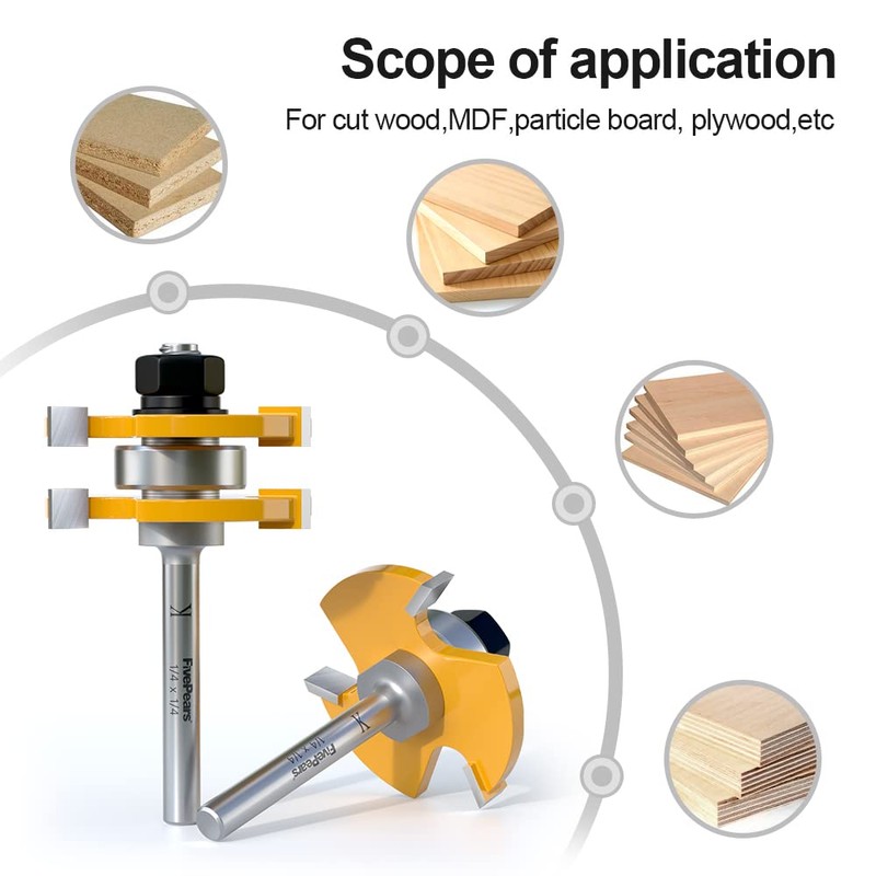 FivePears 2 Pieces of Tongue and Groove Router Bits Set