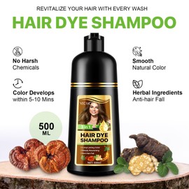 Hair Dye Shampoo for Natural 500 ml, Long Lasting Hair Colour Result without Mess, Easy, Quick Hair Dyeing for Home, Ideal for Grey Hair and Dark Brown Tones (Deep Brown)