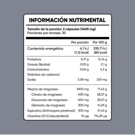 Multiblue Magnesio Con Vitaminas Fortalece Huesos 60caps Sabor Sin Sabor