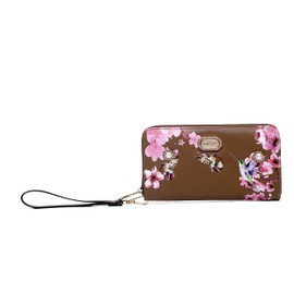 BRANGIO Royal Bloom Women's Zippered Wallet, Designer Wristlet with Floral Print and Crystal Embellishments (Bronze)