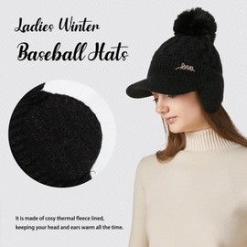 LY4U Winter Ladies Baseball Hat, Beanie Hats for Women, Fashion Thermal Hat for Cold Weather, Ideal Hat, Black