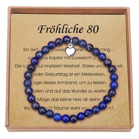 80 Geburtstag Geschenke Frauen Lapislazuli Armband mit Sterling Silber Herzanhänger Geschenk für 80 Geburtstag mit Karte und Geschenkbox