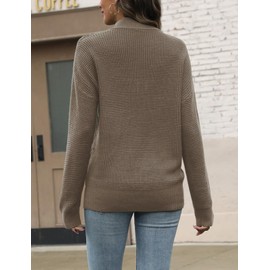 VIMPUNEC Womens Quarter Zip Mock Neck Sweater 2025 Fall Waffle Knit Long Sleeve Casual Pullover Top Outfit Khaki XL