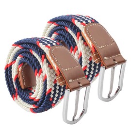 Women Elastic Woven Linen Casual Braided Elastic Belt Multicolor 2 Pack (D) Multicolor, multicoloured
