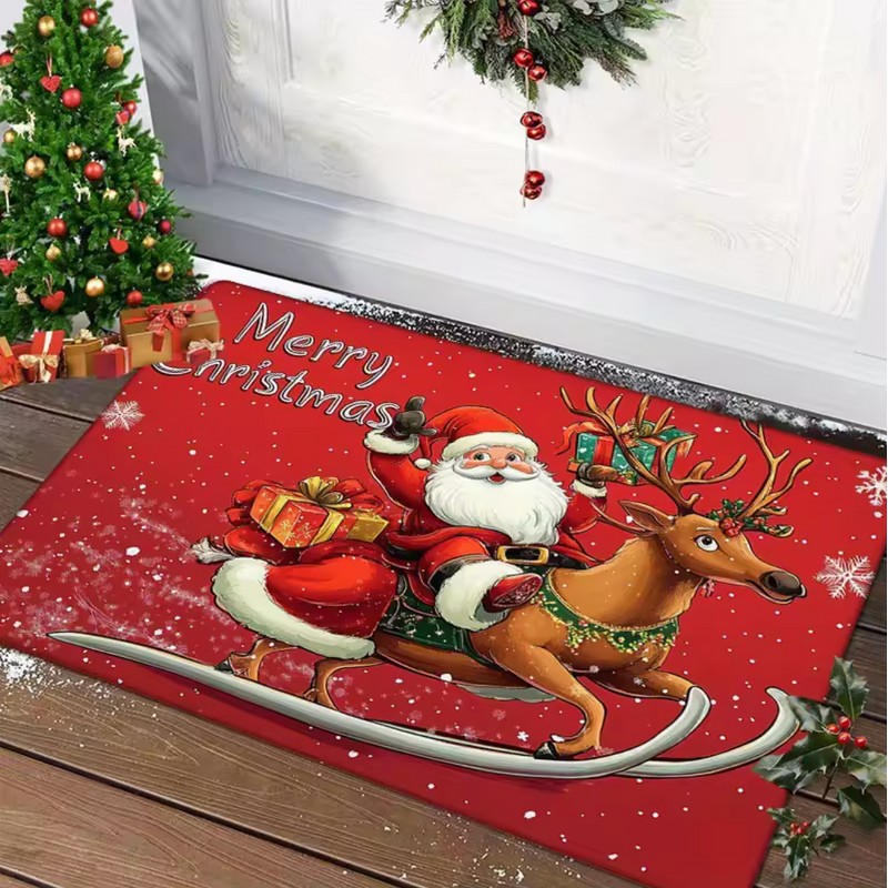 Christmas Door Mat Outdoor Indoor - Non-Slip Reindeer Carpet Mat