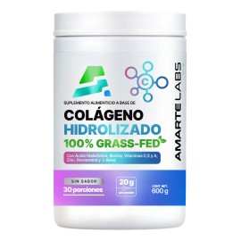 AMARTE LABS Péptidos de Colágeno Hidrolizado Grass-Fed | 20 g por porción | Piel, Cabello, Uñas y Articulaciones | Ácido Hialurónico + Vitamina C + Biotina + Zinc | 600 g (30 Porciones) | Sabor Neutro