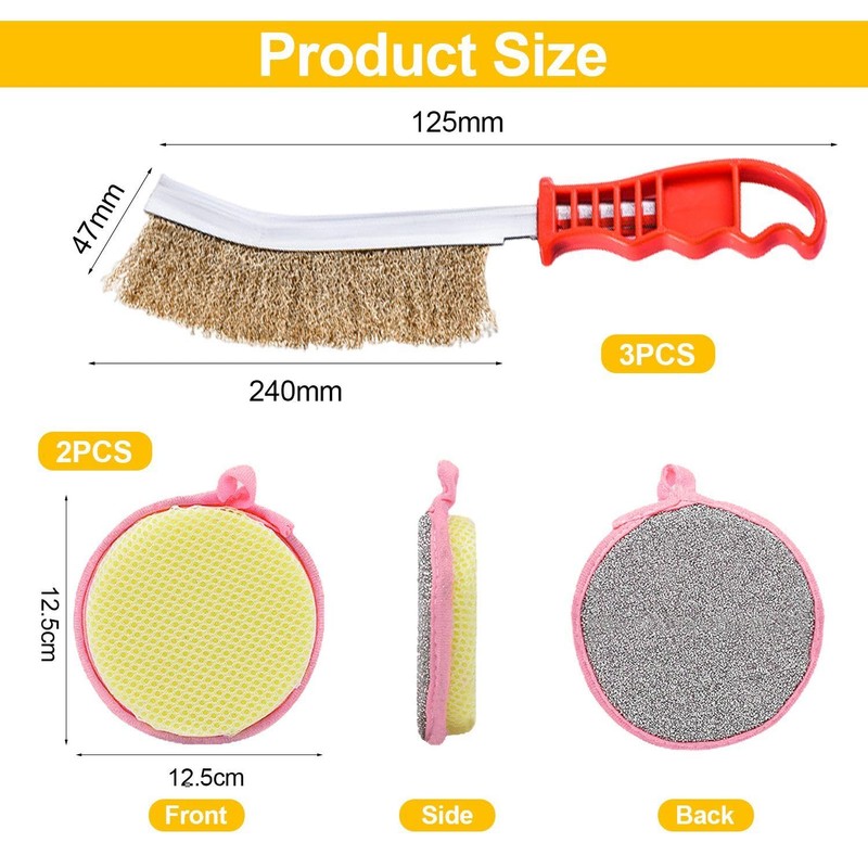 MEMOFYND 3-Piece Handle Wire Brush, 2-Piece Sponge Wire Brush, Multi-Function