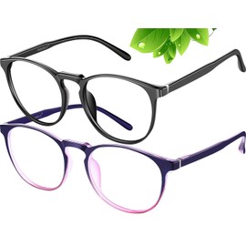 FEIYOLD Blue Light Blocking Glasses Women/Men,Retro Round Anti Eyestrain Computer Gaming Glasses(2Pack)