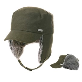 Jeff & Aimy Mens Large Winter Baseball Army Cap Trapper Warm Lined Military Hunting Hat Women Faux Fur Earflaps Muffs Cold Weather Green