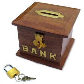 Purity Small Wooden Piggy Bank Money Box With Lock