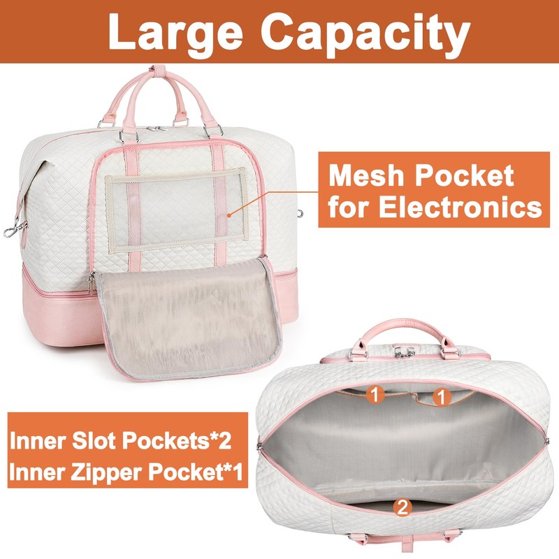 Travel Weekender Bag for Women, Overnight Bag with Shoe Compartment