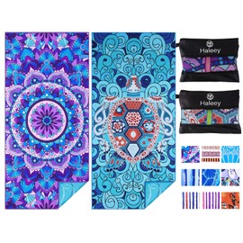 Haleey 2 Pack Microfibre Lightweight Beach Towel 180x80cm Oversized Extra Large Thin Sand Free Towels Travel Swim Pool Yoga Gym Camping for Adults Women Men Beach Essentials Accessories Vacation Gift