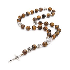 BALIBALI Handmade 8mm Anglican Prayer Beads Rosary Jade Natural Stone Rosary Beads with Pardon Crucifix Cross Custom Rosary (Silver(Tiger Eye))