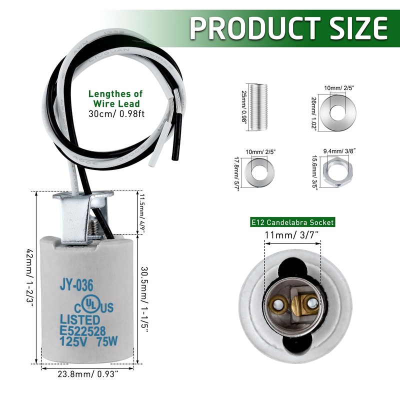 E12 Socket,Ceramic Chandelier Socket E12 Bulb Lamp Holder,Light Socket with