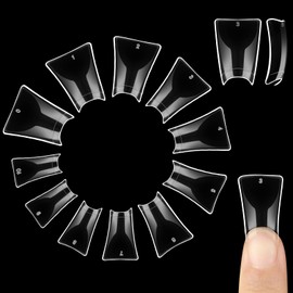 NOVO OVO 550 pcs Transparent Clear Crystal Duck Feet Style Flare Nail Tips Y2K Vibe Half Cover C Curve Wide French False Nail Extension Tips Acrylic Nail 11 Sizes Bag Packaging for Art Salon