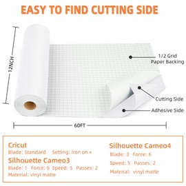 IModeur Matte White Permanent Vinyl for Cricut - 12" x 60 FT White Vinyl Roll, Craft Vinyl Bundle for Cup Deco, Party Decoration, Sticker