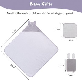 amo nenes Baby Hooded Towel Set, 100% Cotton, Super Soft, Absorbent, Large Size 85 x 85 cm, Baby Shower 3 Piece Set, Baby Gift for Newborns, Toddlers, Boys and Girls