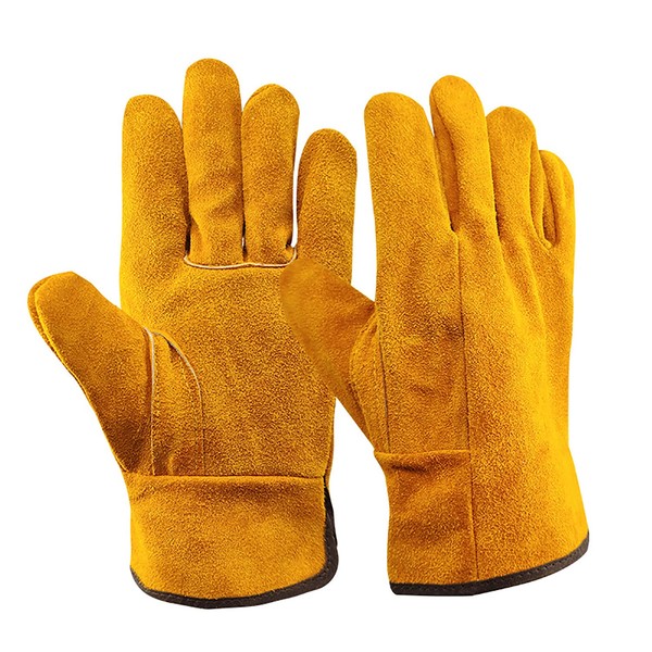 Fireproof and Heat Resistant Gloves, Camping Gloves, Fireproof Gloves, Leather, Genuine Leather, Cowhide, Barbecue, Camping, Outdoors, Work, Potholder, One Size Fits All