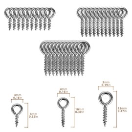 300 Pieces Small Screw Eye Pins 3 Sizes Screw Threaded Eye Pin Hooks Mini Stainless Steel Eyelet Screws Hooks for Jewelry Making DIY Art Craft (0.16 x 0.3 0.16 x 0.4 0.2 x 0.47) Inch